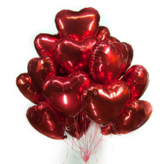 Облако из шаров "Красные сердца" из фольги 45 см