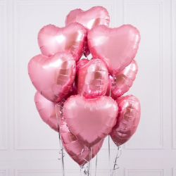 Облако из шаров "Розовые сердца" из фольги 45 см