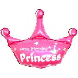 Шар (37''/94 см) Фигура, Корона, С Днем Рождения, Принцесса, Розовый.