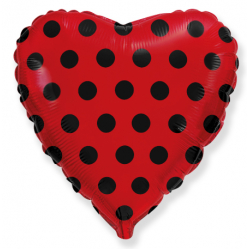 Воздушный шар (18''/46 см) Красное сердце, черные точки.