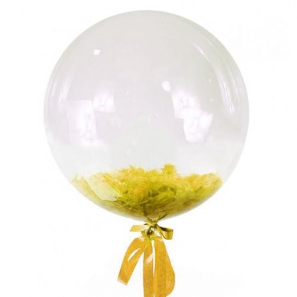 Прозрачный шар Bubble с желтыми перьями, 46 см
