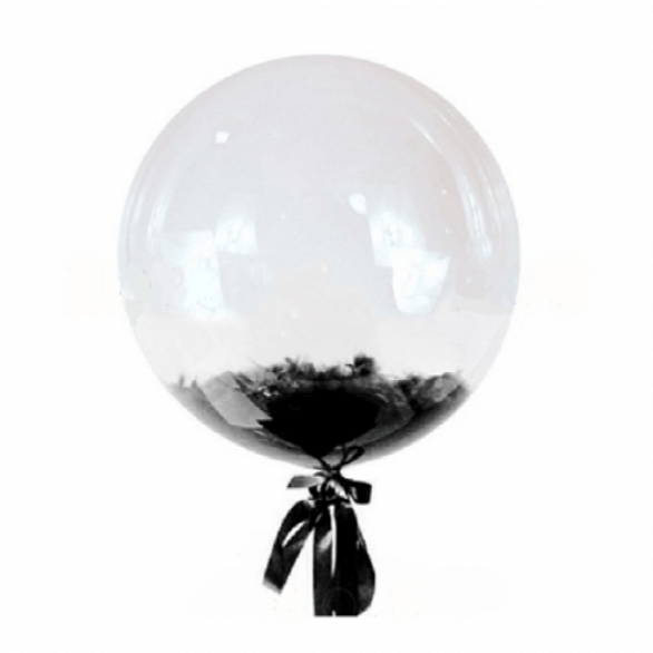 Прозрачный шар Bubble с черными перьями, 46 см