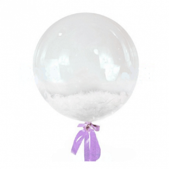 Прозрачный шар Bubble с белыми перьями, 61 см