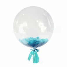 Прозрачный шар Bubble с бирюзовыми перьями, 61 см