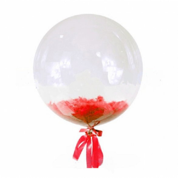 Прозрачный шар Bubble с Красными перьями, 61 см