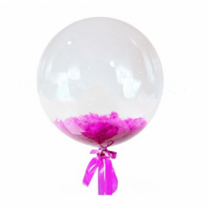 Прозрачный шар Bubble с малиновыми перьями, 61 см