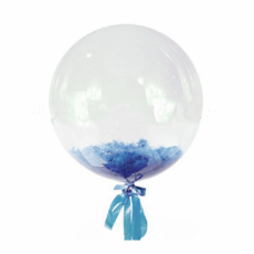 Прозрачный шар Bubble с синими перьями, 46 см