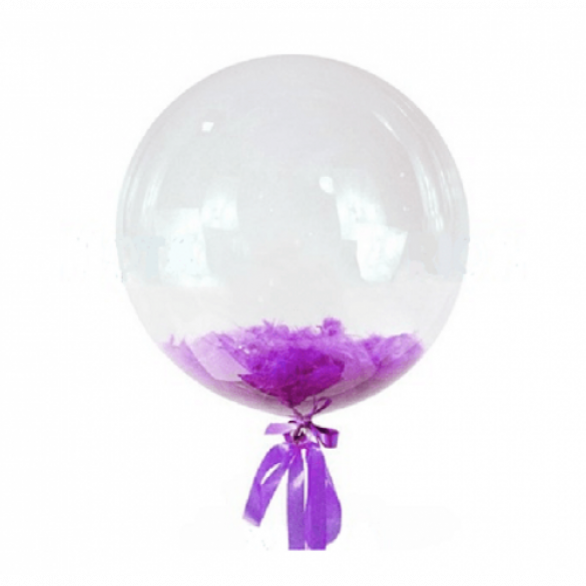 Прозрачный шар Bubble с фиолетовыми перьями, 61 см